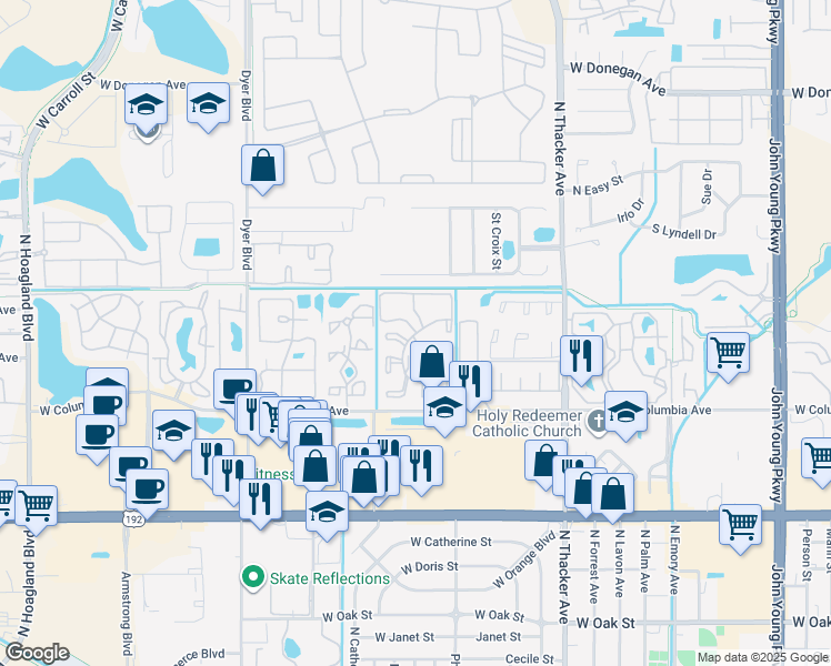 map of restaurants, bars, coffee shops, grocery stores, and more near 2101 Chardonnay Court West in Kissimmee