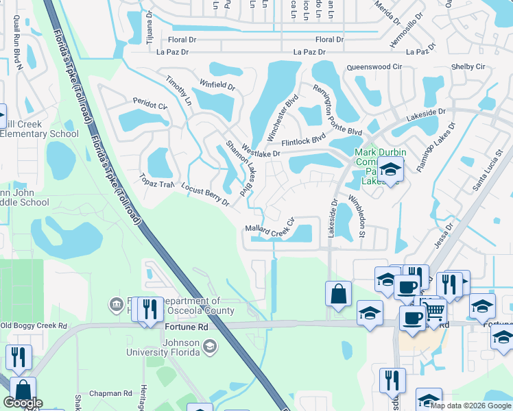 map of restaurants, bars, coffee shops, grocery stores, and more near 2068 Cypress Bay Boulevard in Kissimmee