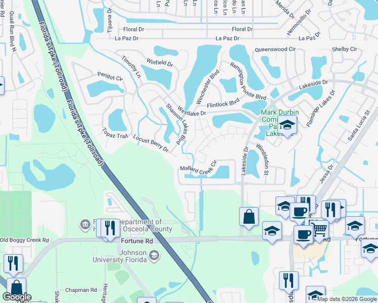 map of restaurants, bars, coffee shops, grocery stores, and more near 2068 Cypress Bay Boulevard in Kissimmee