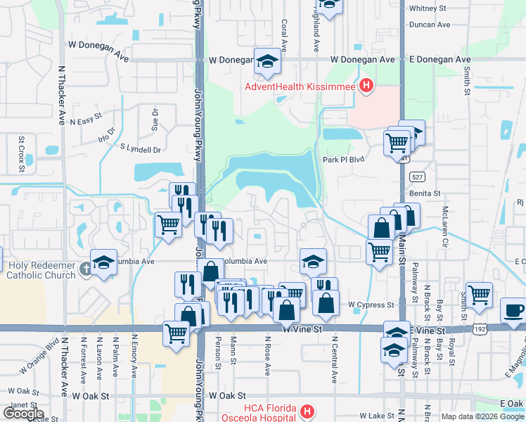 map of restaurants, bars, coffee shops, grocery stores, and more near 851 Lake Tivoli Boulevard in Kissimmee