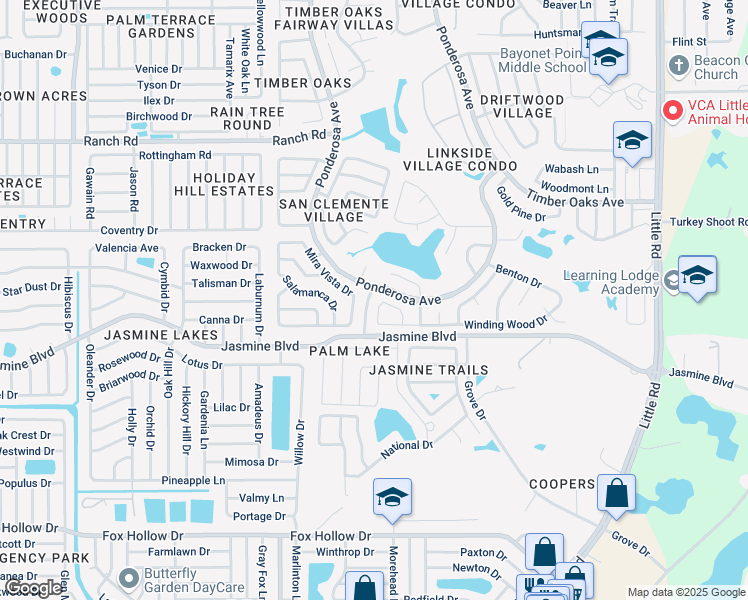 map of restaurants, bars, coffee shops, grocery stores, and more near 10550 Calico Loop in Port Richey
