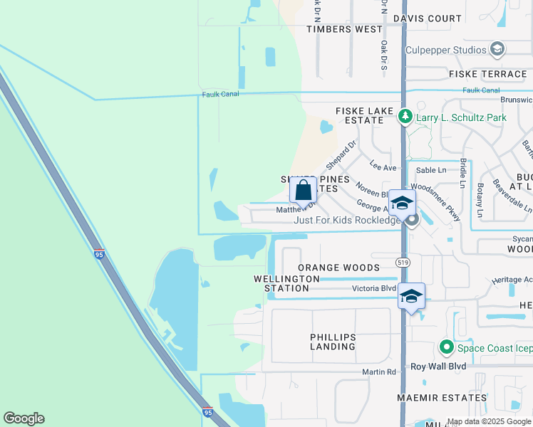 map of restaurants, bars, coffee shops, grocery stores, and more near 2972 Matthew Drive in Rockledge