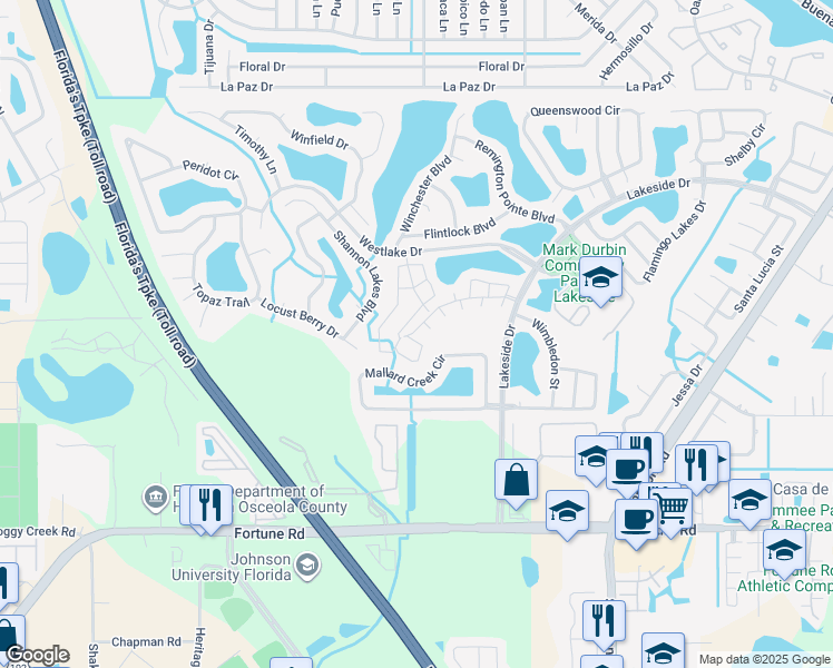 map of restaurants, bars, coffee shops, grocery stores, and more near 2246 Cypress Knee Loop in Kissimmee