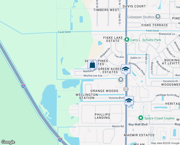map of restaurants, bars, coffee shops, grocery stores, and more near 2946 Matthew Drive in Rockledge