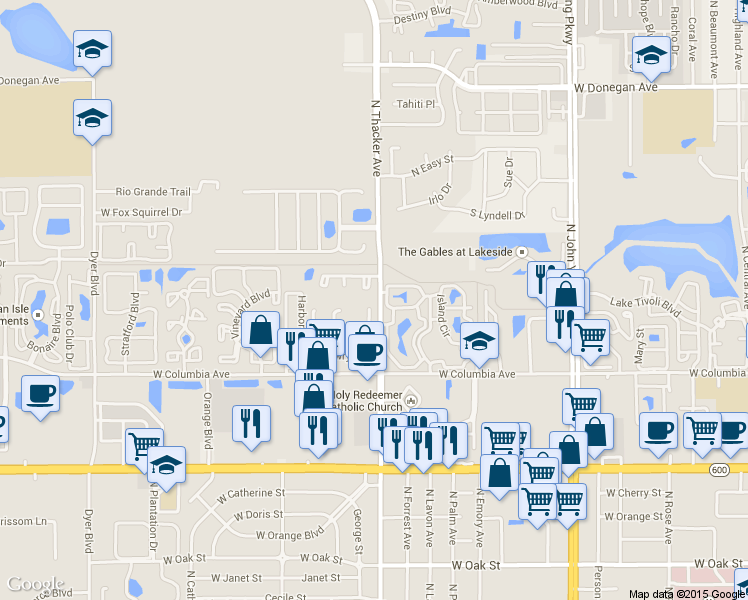 map of restaurants, bars, coffee shops, grocery stores, and more near 2325 Trinidad Court in Kissimmee