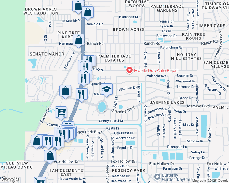 map of restaurants, bars, coffee shops, grocery stores, and more near 10537 Raffia Drive in Port Richey