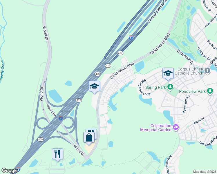 map of restaurants, bars, coffee shops, grocery stores, and more near 1536 Resolute Street in Celebration
