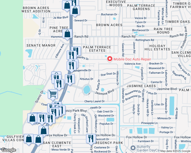 map of restaurants, bars, coffee shops, grocery stores, and more near 10537 Raffia Drive in Port Richey