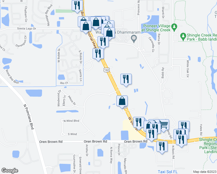 map of restaurants, bars, coffee shops, grocery stores, and more near 4596 West Irlo Bronson Memorial Highway in Kissimmee