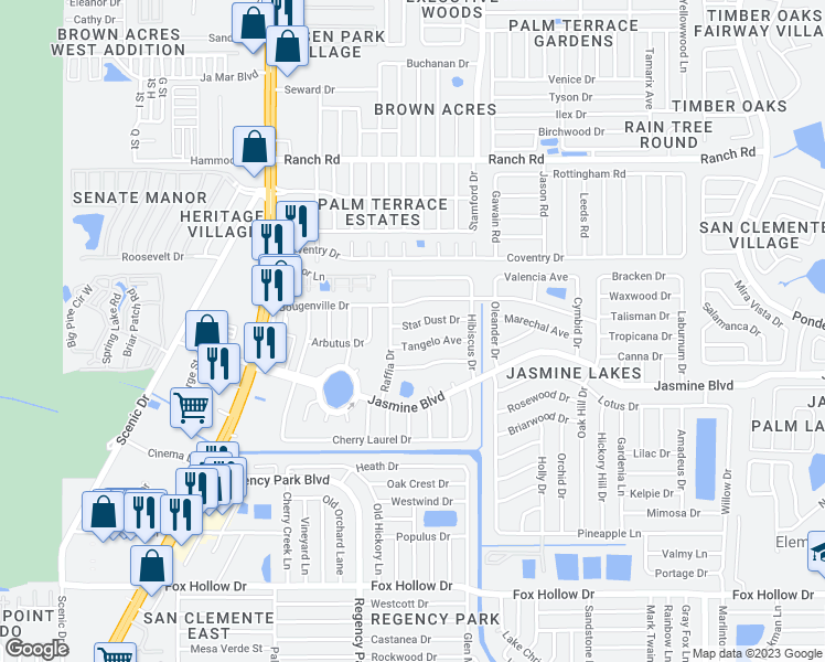 map of restaurants, bars, coffee shops, grocery stores, and more near 7310 Star Dust Drive in Port Richey