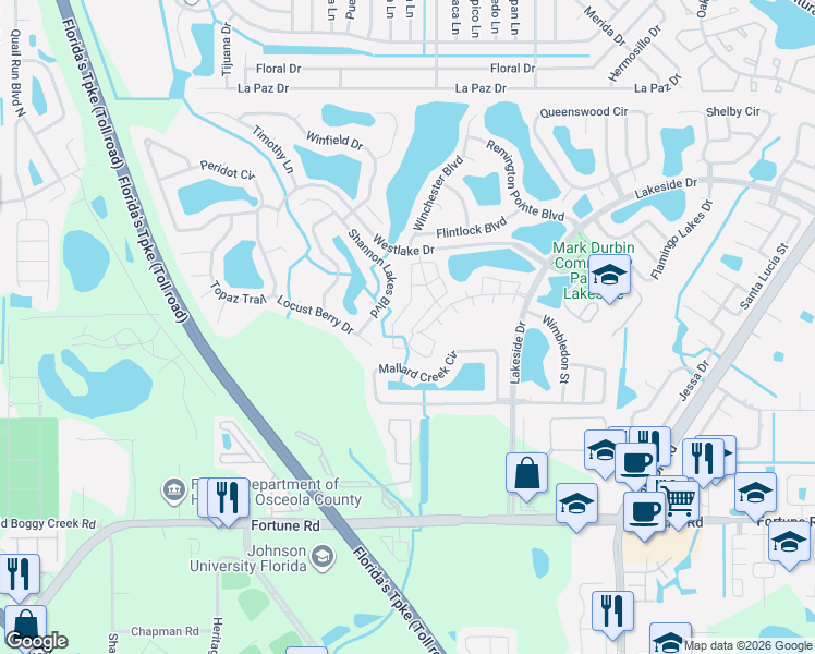 map of restaurants, bars, coffee shops, grocery stores, and more near 2068 Cypress Bay Boulevard in Kissimmee