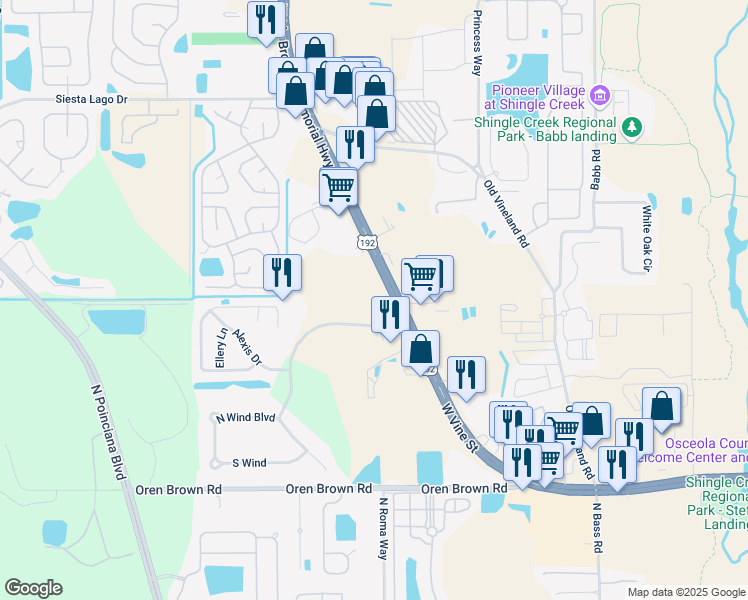 map of restaurants, bars, coffee shops, grocery stores, and more near 4596 West Irlo Bronson Memorial Highway in Kissimmee