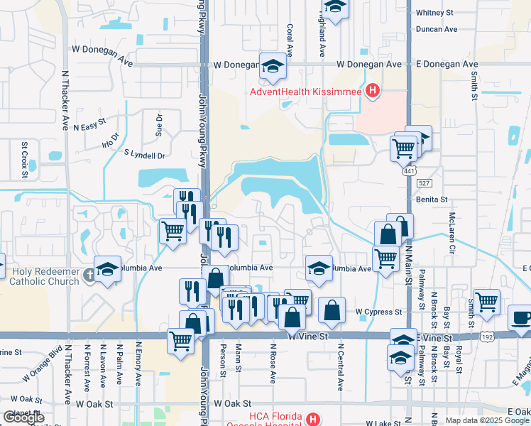 map of restaurants, bars, coffee shops, grocery stores, and more near 851 Lake Tivoli Boulevard in Kissimmee