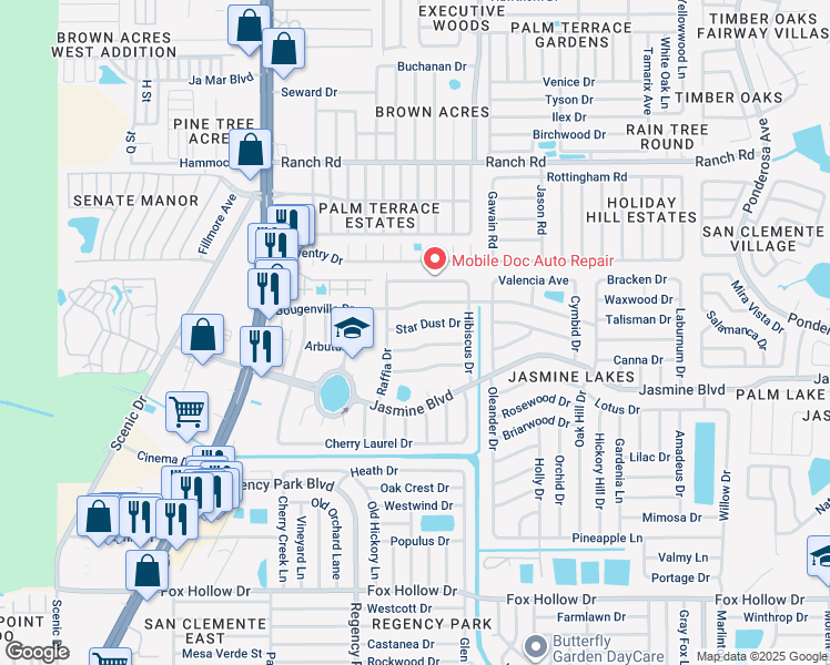 map of restaurants, bars, coffee shops, grocery stores, and more near 7316 Star Dust Drive in Port Richey