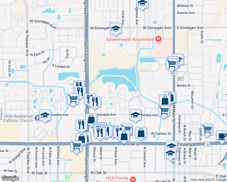 map of restaurants, bars, coffee shops, grocery stores, and more near 851 Lake Tivoli Boulevard in Kissimmee