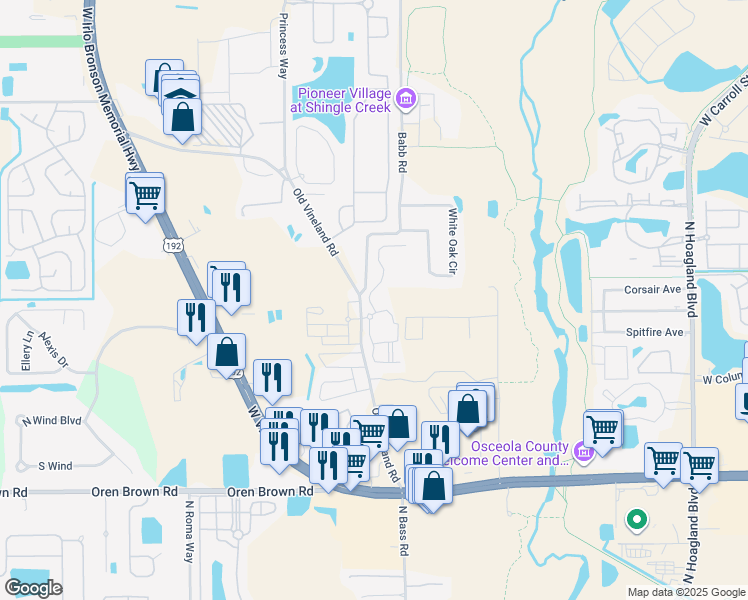 map of restaurants, bars, coffee shops, grocery stores, and more near 2201 Cross Timbers Place in Kissimmee