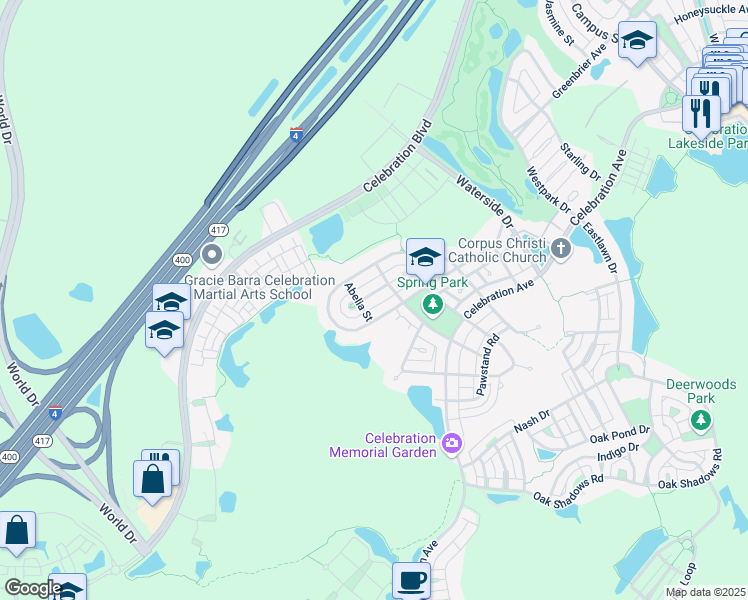 map of restaurants, bars, coffee shops, grocery stores, and more near 1124 Rush Street in Kissimmee