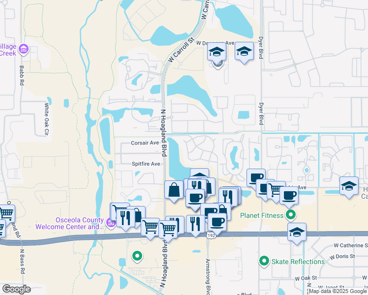 map of restaurants, bars, coffee shops, grocery stores, and more near 3846 Bay Club Circle in Kissimmee