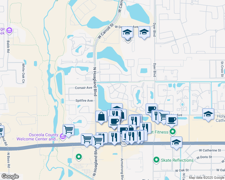 map of restaurants, bars, coffee shops, grocery stores, and more near 3838 Nautical Way in Kissimmee