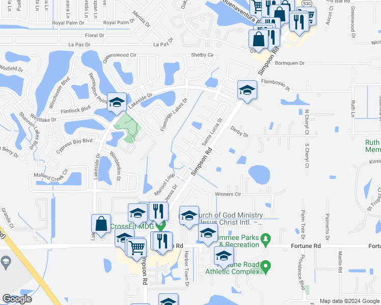 map of restaurants, bars, coffee shops, grocery stores, and more near 2193 Jessa Drive in Kissimmee