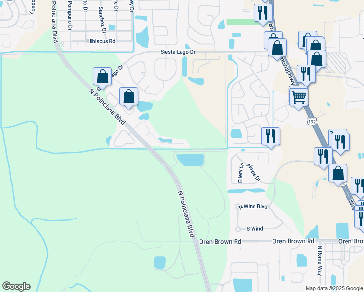 map of restaurants, bars, coffee shops, grocery stores, and more near 2000 Royal Bay Boulevard in Kissimmee