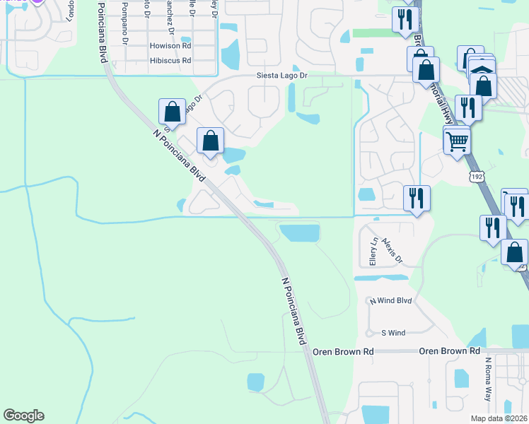 map of restaurants, bars, coffee shops, grocery stores, and more near 2014 Royal Bay Boulevard in Kissimmee