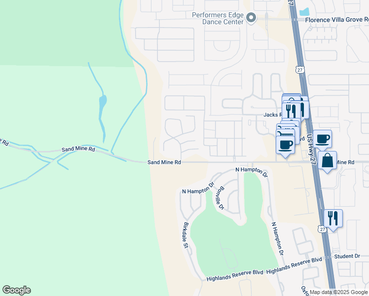 map of restaurants, bars, coffee shops, grocery stores, and more near 121 Caribbean Drive in Davenport
