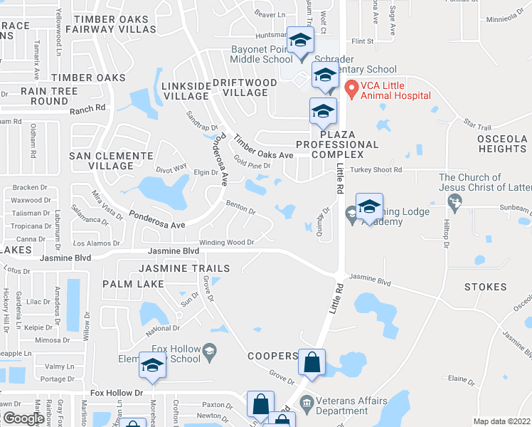 map of restaurants, bars, coffee shops, grocery stores, and more near 8715 Benton Drive in Port Richey