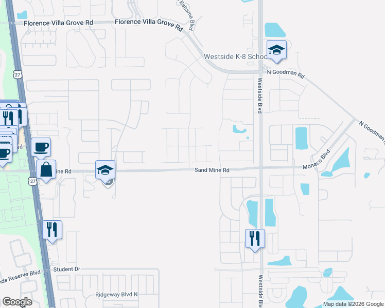 map of restaurants, bars, coffee shops, grocery stores, and more near 2328 Salty Winds Way in Kissimmee