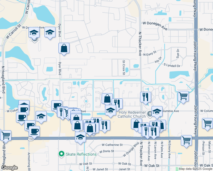 map of restaurants, bars, coffee shops, grocery stores, and more near 2228 Chardonnay Court East in Kissimmee