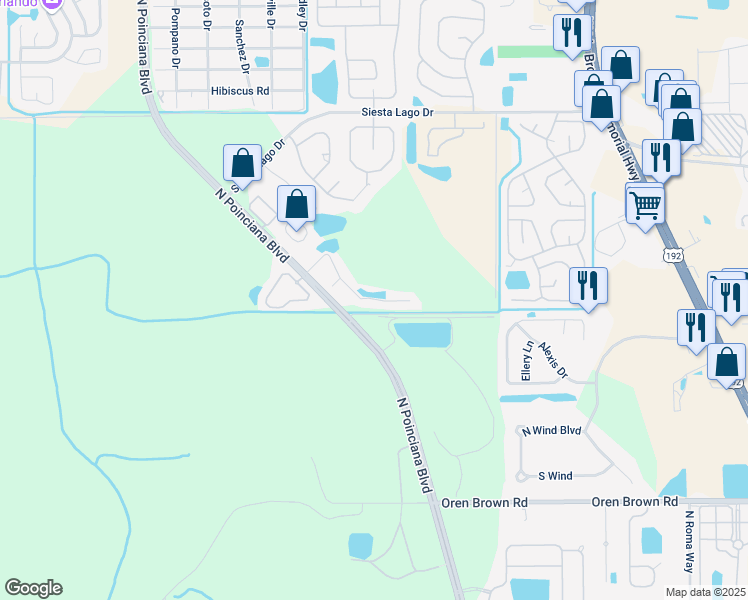 map of restaurants, bars, coffee shops, grocery stores, and more near 2014 Royal Bay Boulevard in Kissimmee