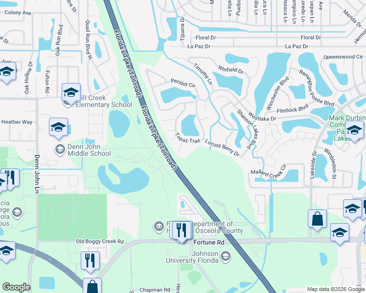 map of restaurants, bars, coffee shops, grocery stores, and more near 1812 Turquoise Court in Kissimmee