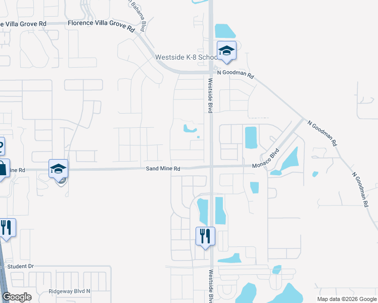 map of restaurants, bars, coffee shops, grocery stores, and more near 9041 Wildflower Lane in Kissimmee