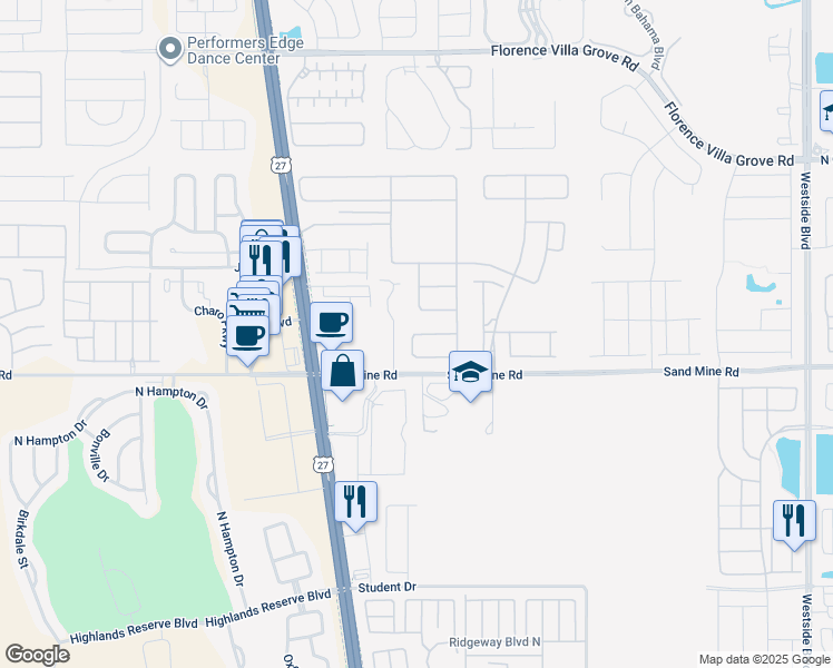 map of restaurants, bars, coffee shops, grocery stores, and more near Sand Mine Road in Davenport