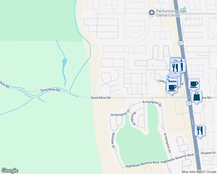 map of restaurants, bars, coffee shops, grocery stores, and more near 121 Caribbean Drive in Davenport