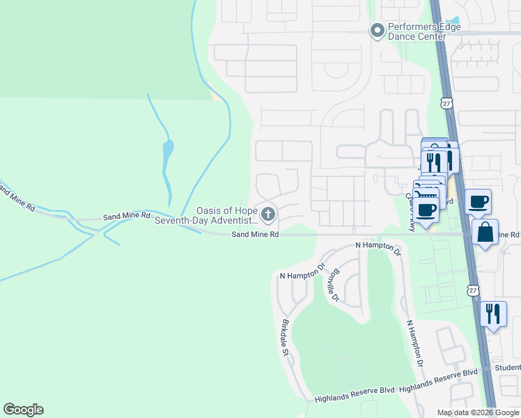 map of restaurants, bars, coffee shops, grocery stores, and more near 104 Orchid Drive in Davenport