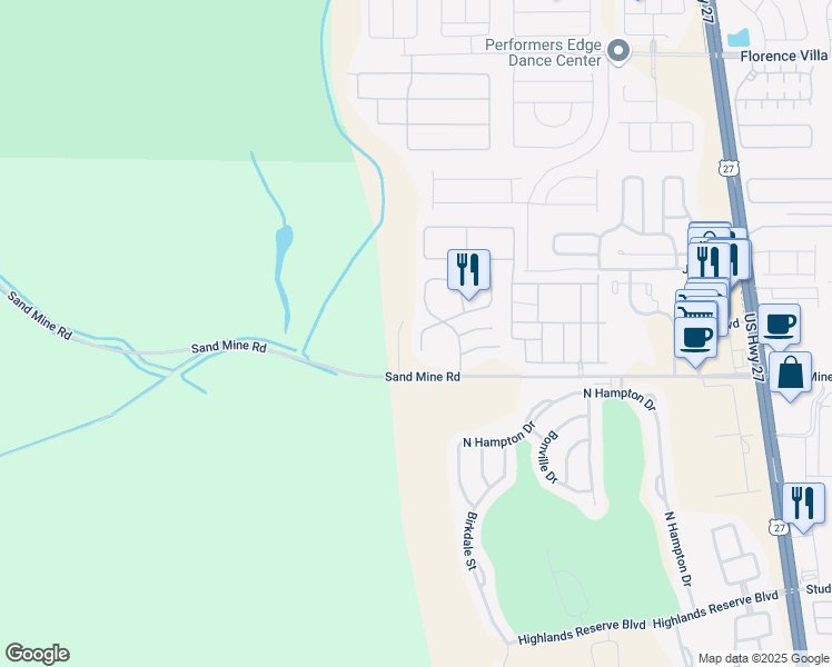 map of restaurants, bars, coffee shops, grocery stores, and more near 104 Orchid Drive in Davenport