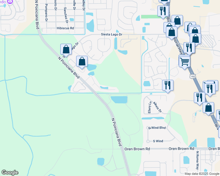 map of restaurants, bars, coffee shops, grocery stores, and more near 2014 Royal Bay Boulevard in Kissimmee