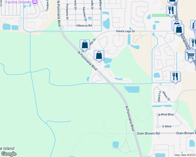 map of restaurants, bars, coffee shops, grocery stores, and more near 5012 Laguna Bay Circle in Kissimmee