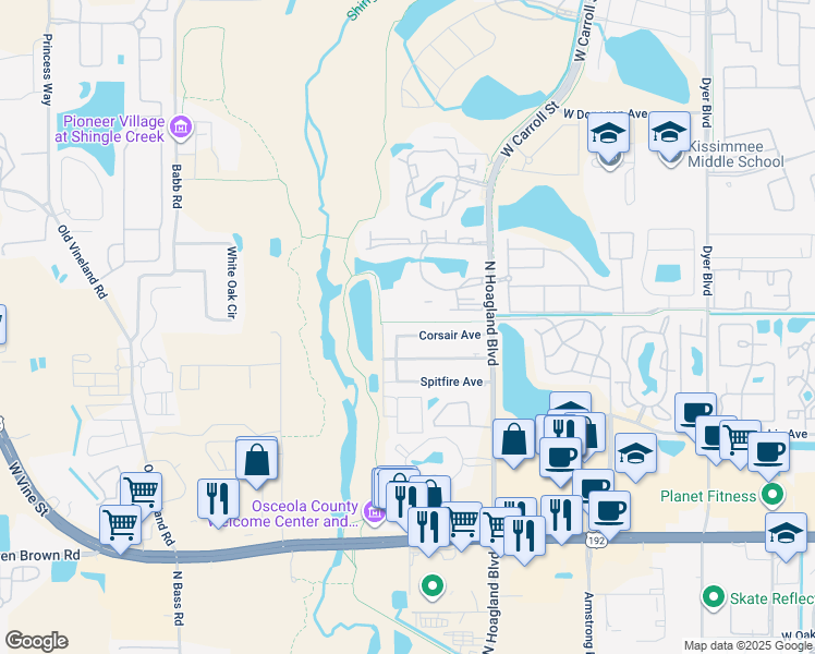 map of restaurants, bars, coffee shops, grocery stores, and more near 2217 Grand Cayman Court in Kissimmee