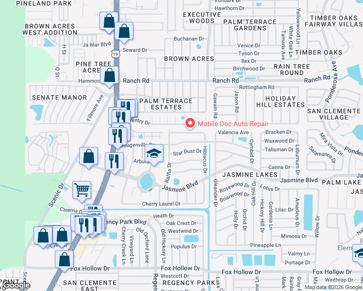 map of restaurants, bars, coffee shops, grocery stores, and more near 7316 Sea Grape Avenue in Port Richey