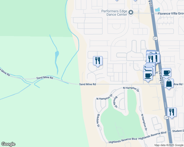 map of restaurants, bars, coffee shops, grocery stores, and more near 271 Caribbean Drive in Davenport