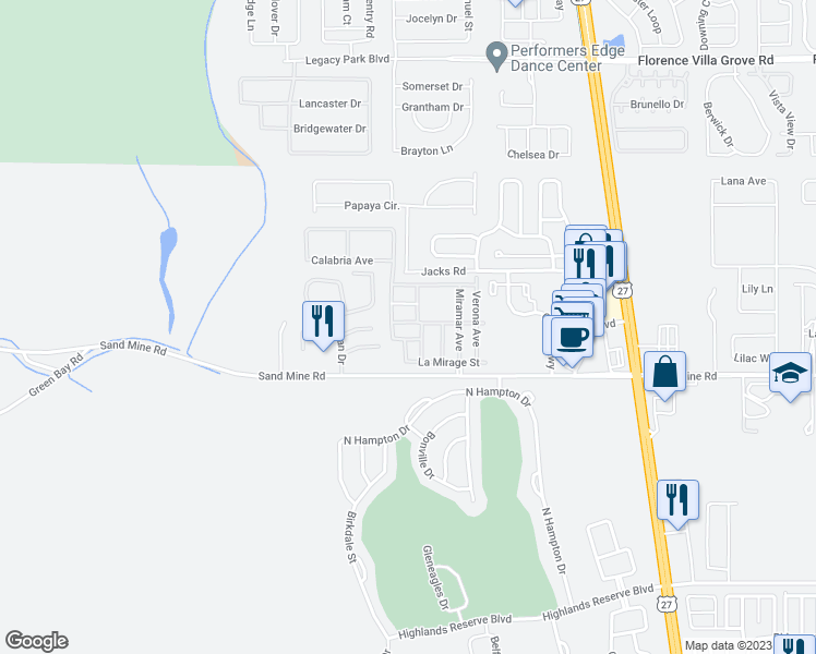 map of restaurants, bars, coffee shops, grocery stores, and more near 645 Terra Lago Street in Davenport