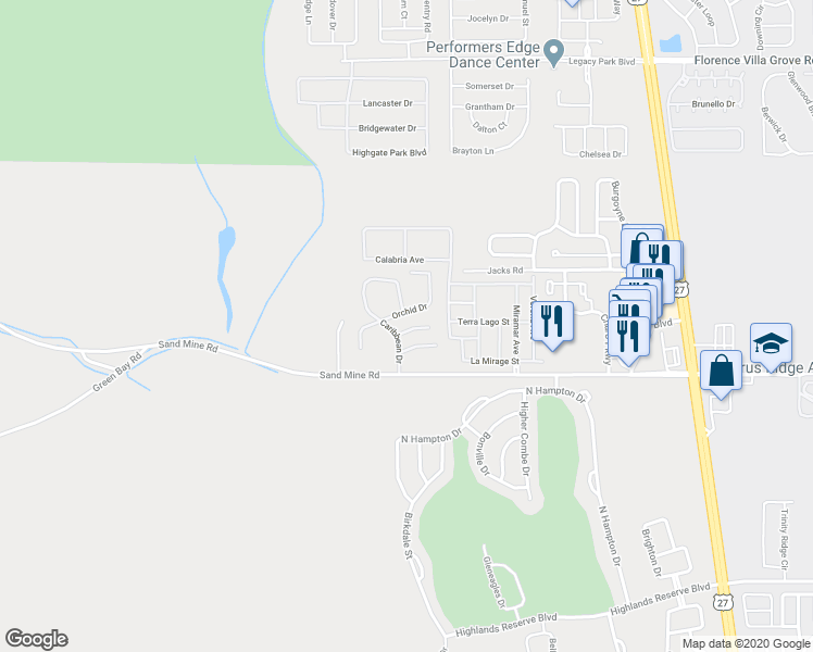 map of restaurants, bars, coffee shops, grocery stores, and more near 432 Orchid Drive in Davenport