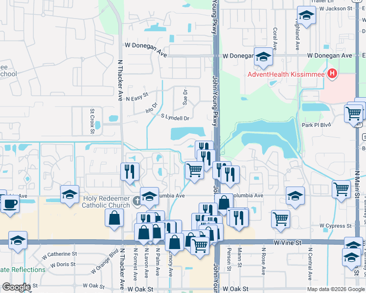 map of restaurants, bars, coffee shops, grocery stores, and more near 1209 Bermuda Lakes Lane in Kissimmee