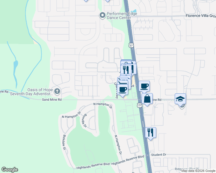 map of restaurants, bars, coffee shops, grocery stores, and more near 907 Charo Parkway in Davenport