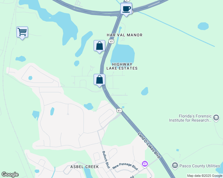 map of restaurants, bars, coffee shops, grocery stores, and more near 18772 Grand Live Oak Boulevard in Land O' Lakes