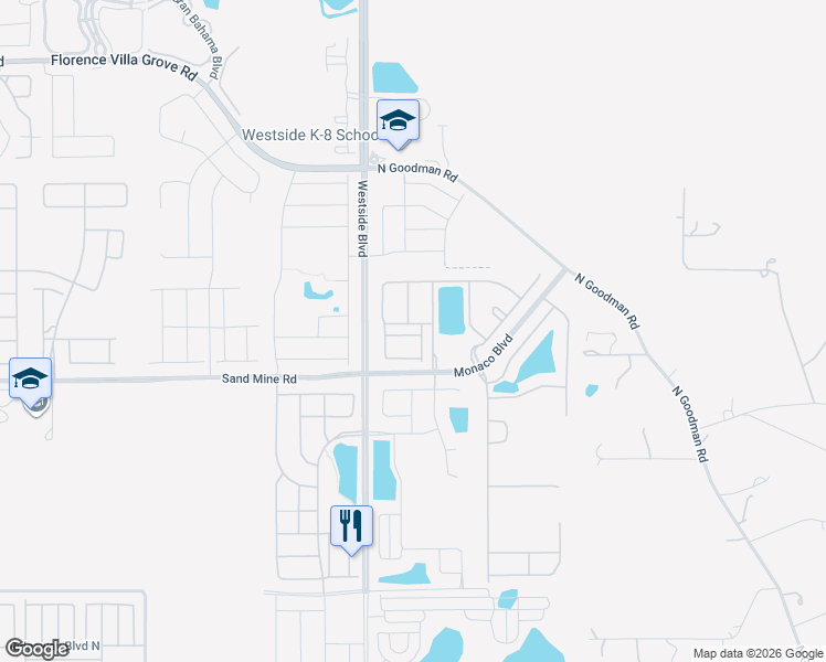 map of restaurants, bars, coffee shops, grocery stores, and more near 9054 Rhodes Street in Kissimmee
