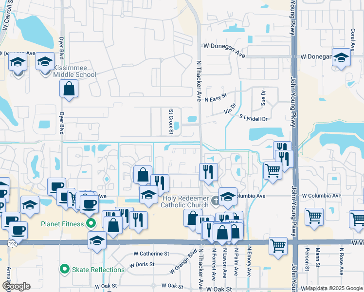 map of restaurants, bars, coffee shops, grocery stores, and more near 2032 Hounds Lake Court in Kissimmee