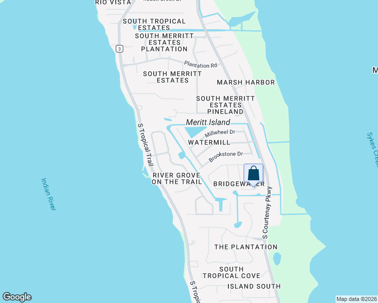 map of restaurants, bars, coffee shops, grocery stores, and more near 600 Millwheel Drive in Merritt Island